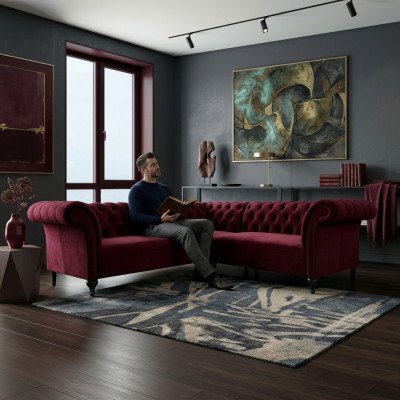 Chesterfield hoekbank hoekbank designbank bank fluwelen leren bank SLIII bank №82