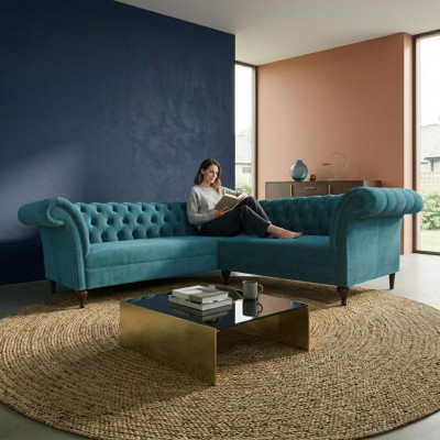 Chesterfield hoekbank designer bank fluwelen lederen sofa