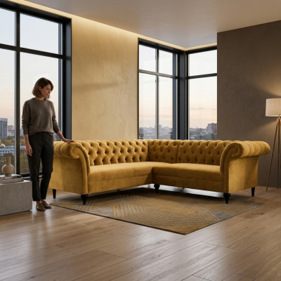 Chesterfield hoekbank hoekbank designerbank bankstel fluwelen leren bankstel