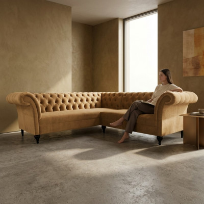 Chesterfield hoekbank hoekbank moderne designbank bankstel fluweel leren bankstel