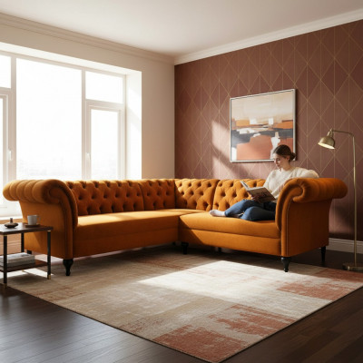 Chesterfield hoekbank designbank sofa bank fluwelen leren sofa