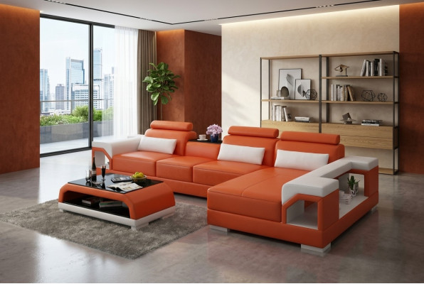 Leren bank Bank Woonlandschap Hoekbank Eck Set Ontwerp Modern Sofa G8010C