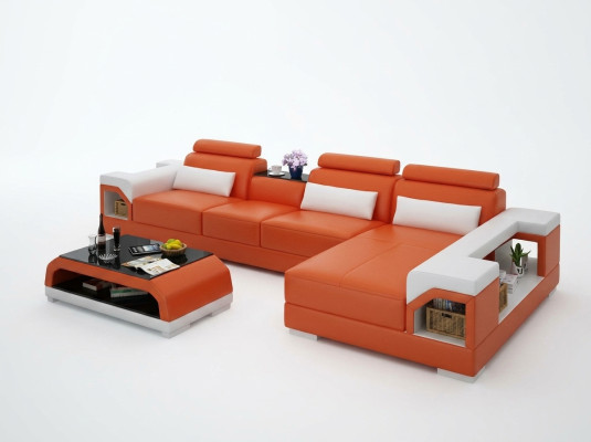 Leren bank Bank Woonlandschap Hoekbank Eck Set Ontwerp Modern Sofa G8010C