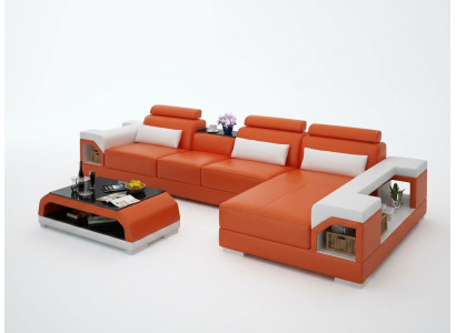 Leren bank Bank Woonlandschap Hoekbank Eck Set Ontwerp Modern Sofa G8010C