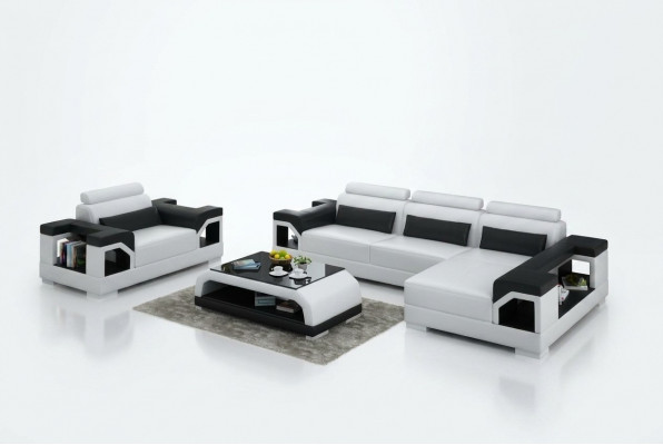 Lederen bankstel woonlandschap hoekbank + fauteuil hoekstel modern design