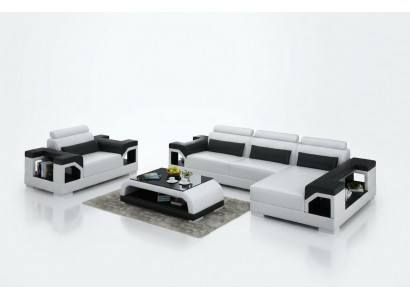 Lederen bankstel woonlandschap hoekbank + fauteuil hoekstel modern design