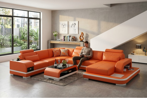 Leren bank Bank Woonlandschap Hoekbank Hoekstel Ontwerp Modern