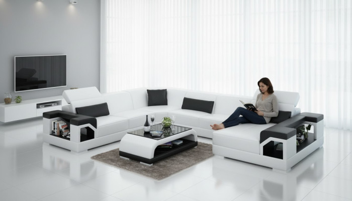 Leren bank Bank Woongroep Hoekbank Hoek Set Design Modern Bankstel G8014 Nieuw