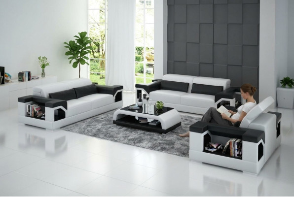 Ledersofa Bank Bankstel Set 3+2+1 Zits Bankstel Ontwerp Modern Sofa