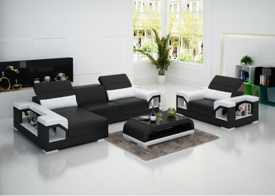 Lederen bank bank woonlandschap hoekbank fauteuil set garnituur modern bankstel.