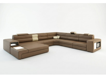 Lederen bank bank woonlandschap hoekbank fauteuil set garnituur modern bankstel.