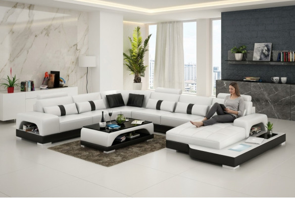 Leren bank Bank Woonlandschap Hoek Hoekbank Bank Modern Design Set