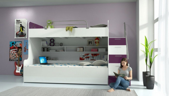 Stapelbed Stapelbed Bed Kinderbed Tienerbed Hoogslaper Nieuw Paars/Wit