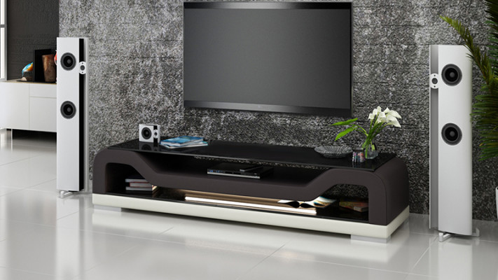 RTV TV dressoir Leder Glas Tafel TV-kast Lowboard Ma.F.