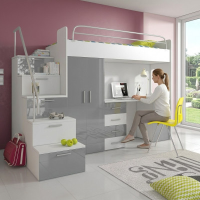 Jongerenbed Compleet Slaapkamerontwerp Kinderbed Bedden Kast Tafel GRIJS