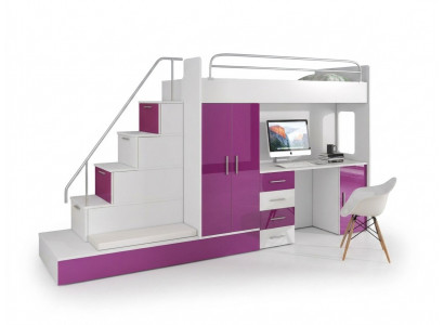 Stapelbed hoogslaper tienerkamer bed kledingkast kast bureau