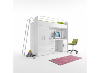 STAPELBED HOOGSLAPER STAPELBED MET BUREAU + KAST-RAJ 4D WIT