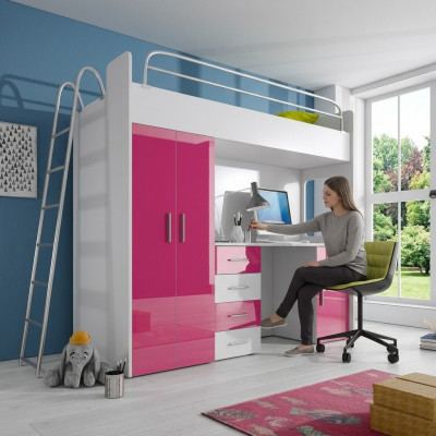 Exquise stapelbed + bureau + kledingkast modern design voor uw baby gemaakt van hout.