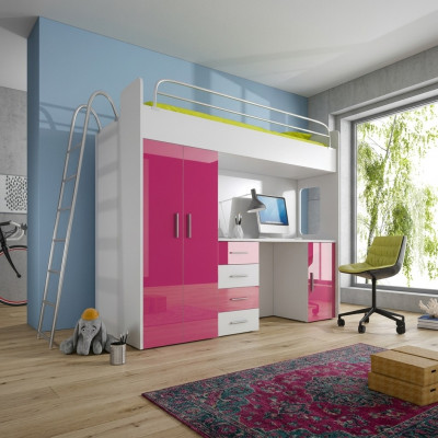 Exquise stapelbed + bureau + kledingkast modern design voor uw baby gemaakt van hout.
