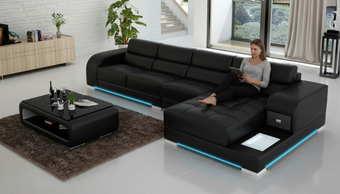 Ledersofa Bank Bank Woonlandschap Hoek Modern Hoekbank Ontwerp Set