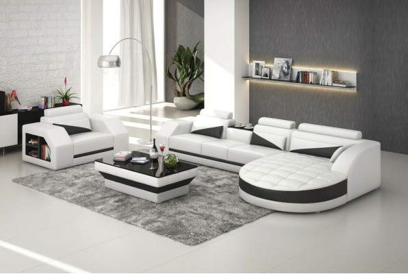 Leren bankstel Bank Woonlandschap Hoekbank + Fauteuil Set Design Bank G8018E