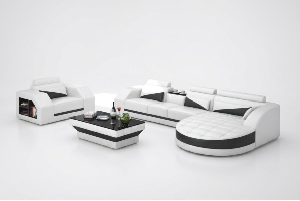 Leren bankstel Bank Woonlandschap Hoekbank + Fauteuil Set Design Bank G8018E