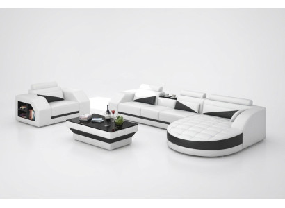 Leren bankstel Bank Woonlandschap Hoekbank + Fauteuil Set Design Bank G8018E