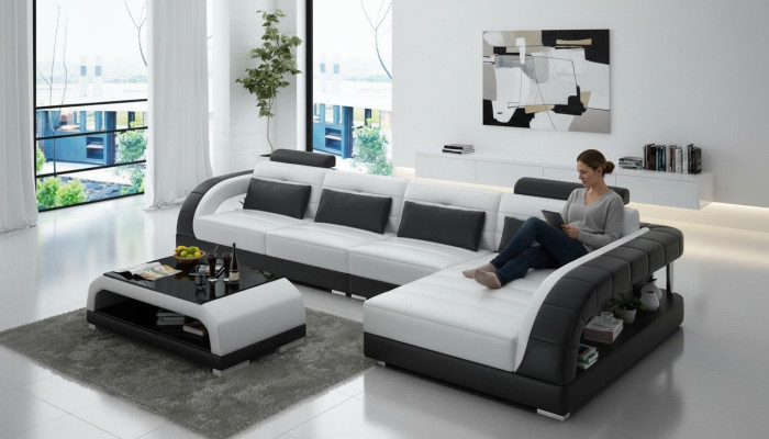Leren bankstel Bank Woonlandschap Hoek Modern Hoekbank Ontwerp Bankstel Set
