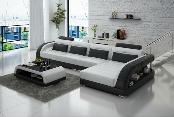 Leren bankstel Bank Woonlandschap Hoek Modern Hoekbank Ontwerp Bankstel Set