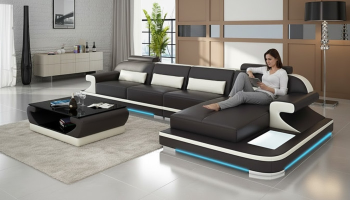 Leren bank Bank Woonkamer Hoekbank Hoekbank Set Design Modern Bank G8021C