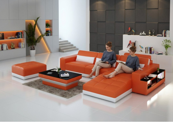 Leren bank Bank Woonlandschap Hoekbank Hoekmeubel Design Modern Bankstel G8019E