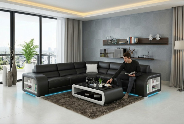 Lederen bank Bank woonlandschap Decor Modern Hoekbank Design Set