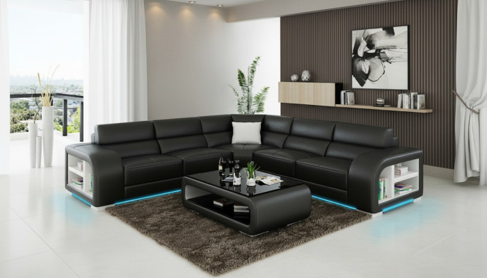 Lederen bank Bank woonlandschap Decor Modern Hoekbank Design Set