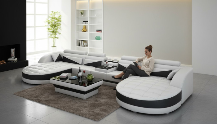 Leren bank Bank leefomgeving Hoekbank Hoekbank Set Ontwerp Modern Bankstel G8018D