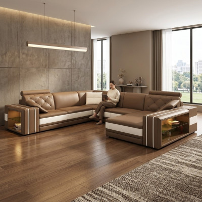 Woonlandschap hoekbank leren bank bank bank bekleding zitbank hoek garnituur DonbassB