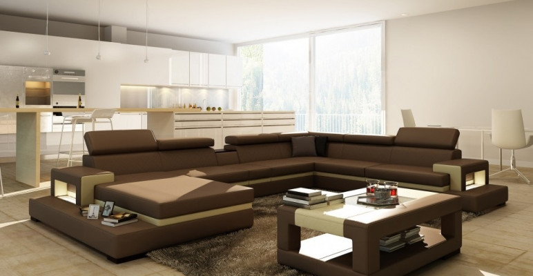 Leren bank Bank Hoekbank U-vorm Bank Woonlandschap Designerstoel Hoek