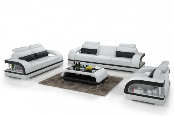 Designer bankstel leren bankstel set 3+2+1 set bank bank nieuw citadel Wit