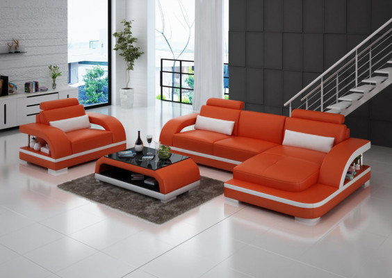 Leren bank Bankstel Woonlandschap Hoekbank + fauteuil Modern bankstel G8011E