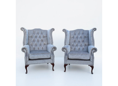 Chesterfield oorfauteuil fauteuil bank sofa bekleding zitlounge babyblauw relax
