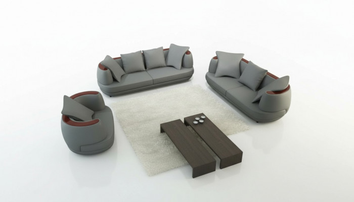 Bankstel Royal Luxe Designerbank Stoffering 3+2+1 Leren Bank Koninklijk Grijs