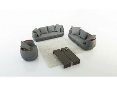Bankstel Royal Luxe Designerbank Stoffering 3+2+1 Leren Bank Koninklijk Grijs