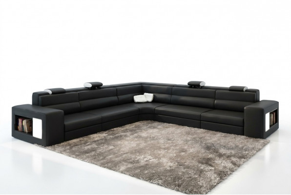 Ledersofa Bank Bank Hoekbank Zitbekleding Woonlandschap XXL Big Weiden Zwart