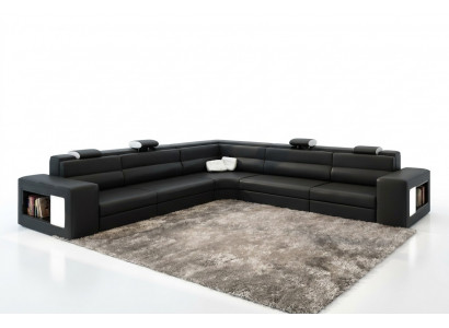 Ledersofa Bank Bank Hoekbank Zitbekleding Woonlandschap XXL Big Weiden Zwart
