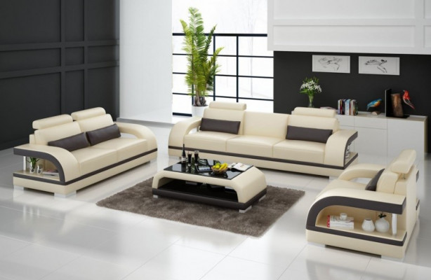 Designer Bankstel Leren Bankstel Set 3+2+1 Set Bank Bank Nieuw Citadel Z/W