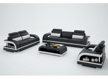 Designer Bankstel Leren Bankstel Set 3+2+1 Set Bank Bank Nieuw Citadel Z/W