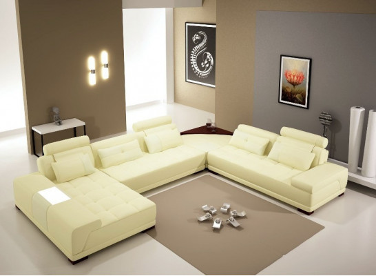 Ledersofa Bank Bekleding Stoel Hoek Woonlandschap Bank Hoekbank PH376 Beige
