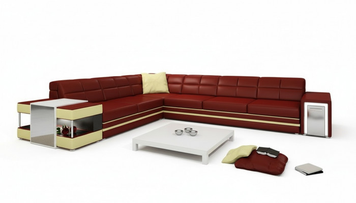 Designersofa Hoekbank Bank Leren Bank Bekleding Zitting Hoek Bankstel + Licht Nieuw PH3026