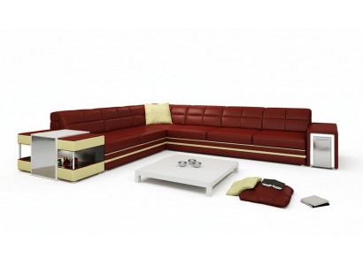 Designersofa Hoekbank Bank Leren Bank Bekleding Zitting Hoek Bankstel + Licht Nieuw PH3026