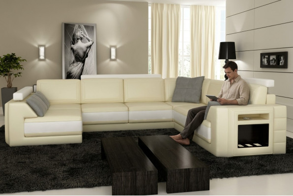 Designersofa Hoekbank Bank Leren bank Bekleding Stoel Hoekstel + Licht PHM3027