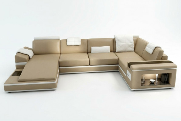 Hoekbank Bank Bankstel Lederen Set Woonlandschap Hoek Wonen Beige
